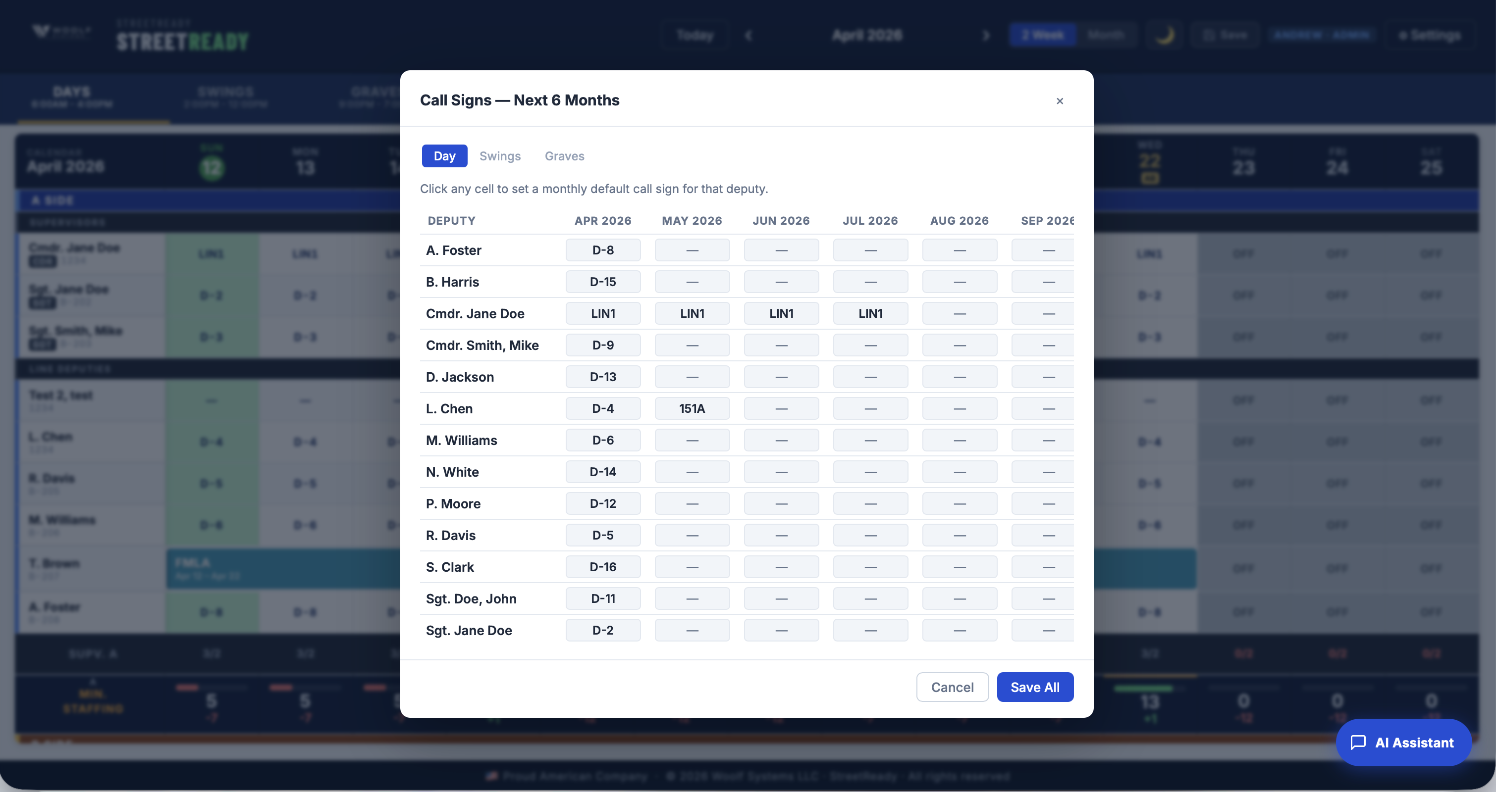 Call signs — next 6 months planning