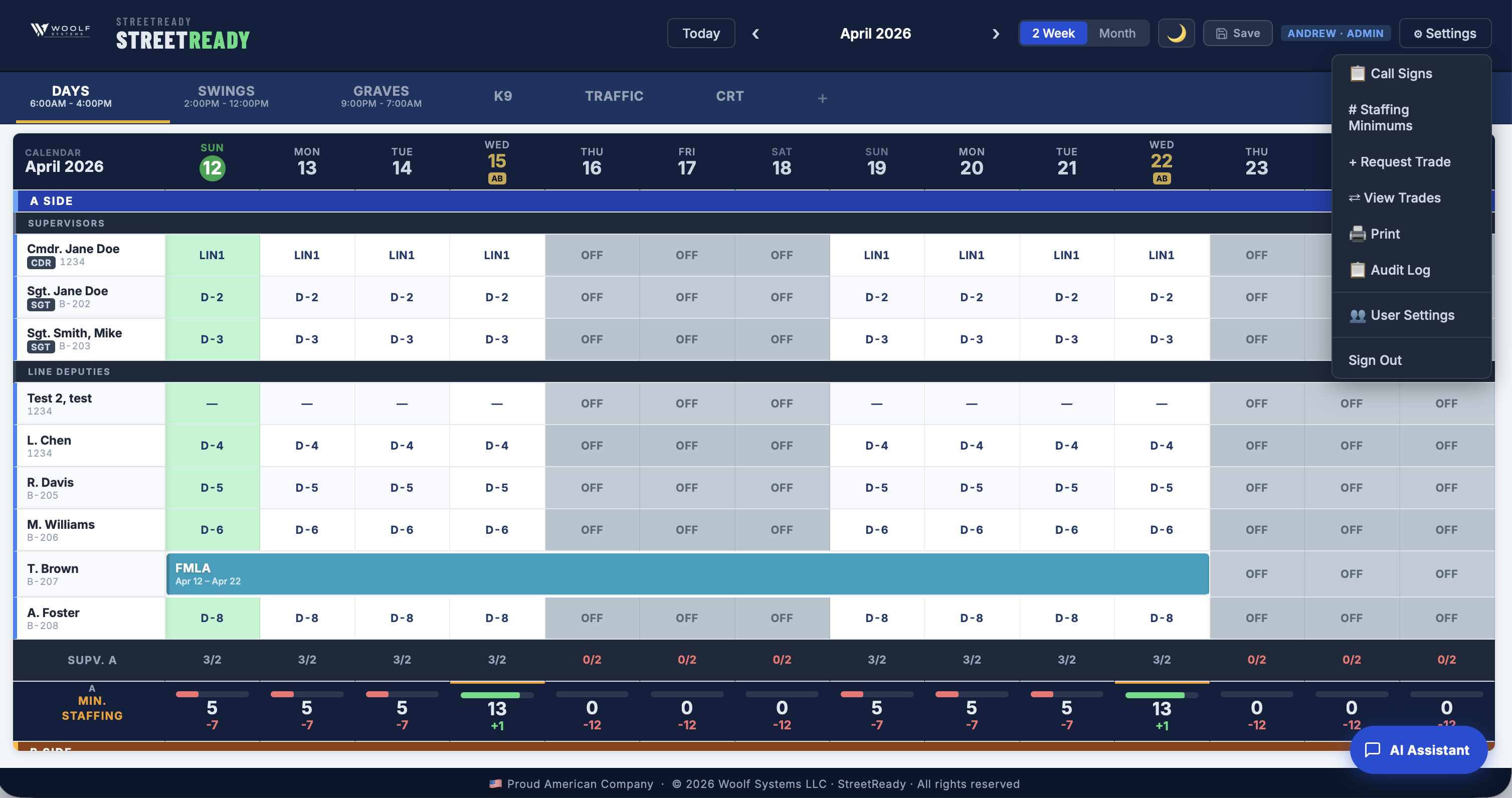 Navigation and quick actions menu
