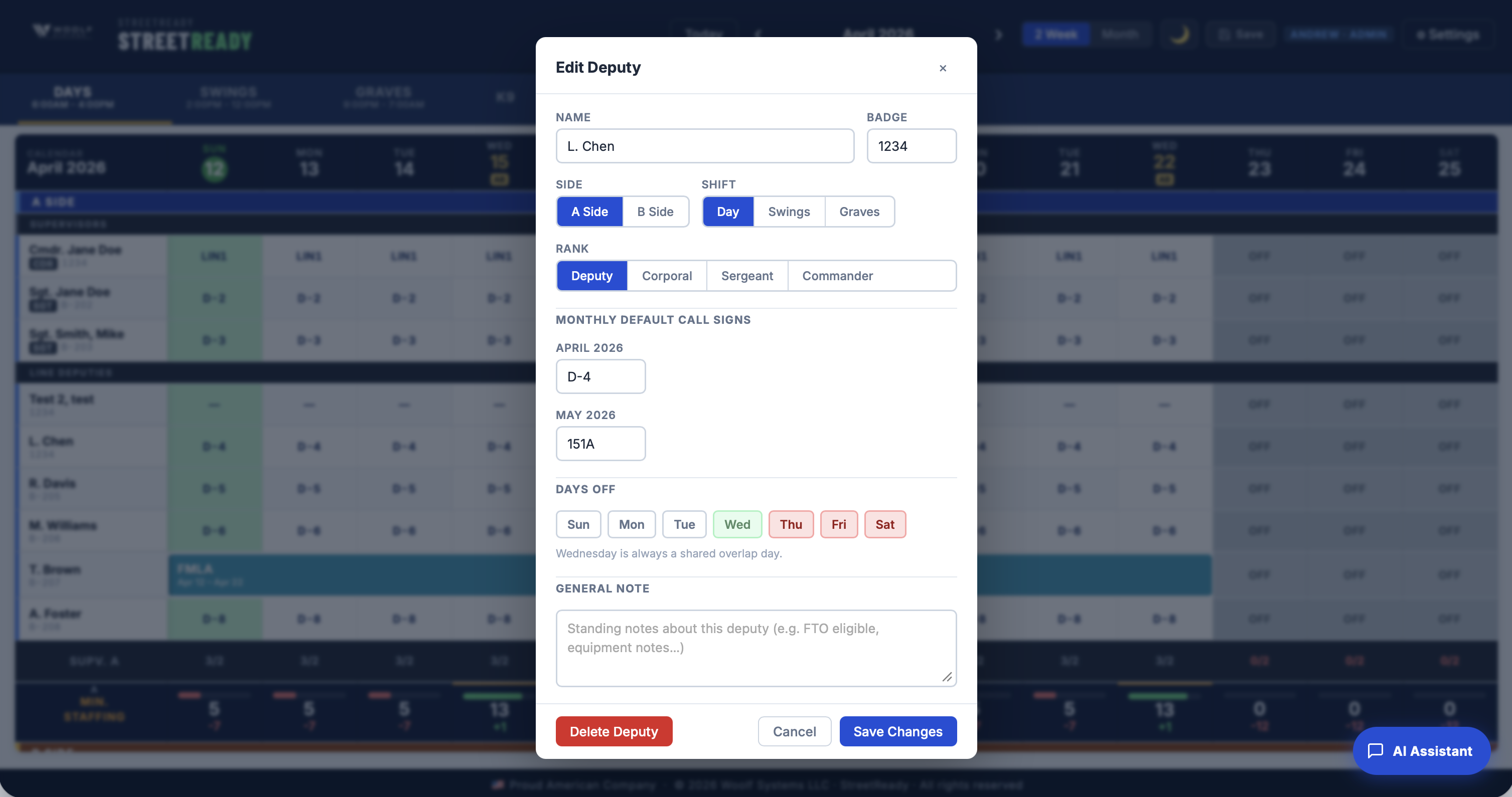 Edit deputy profile and schedule