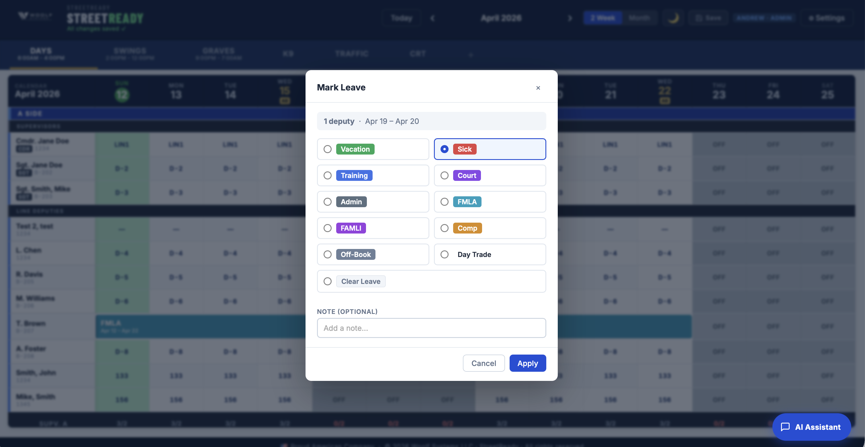 Mark leave and time-off types
