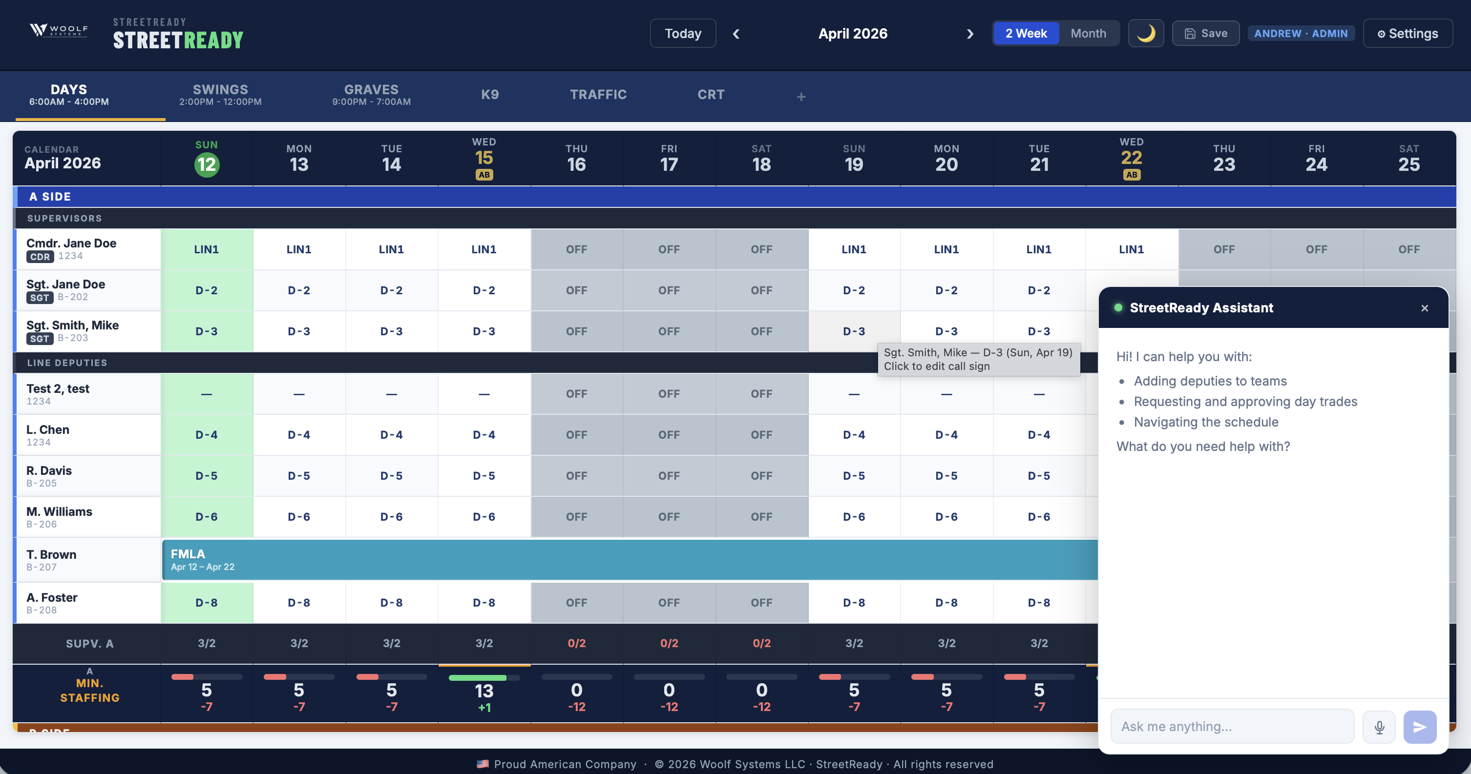 StreetReady roster overview with AI assistant